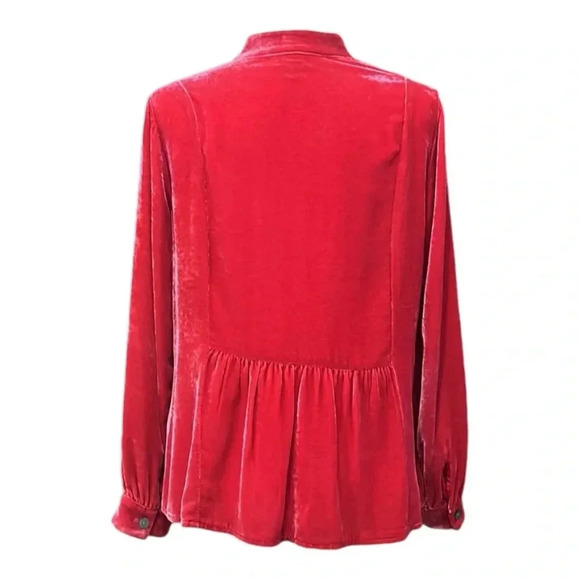 J. Jill Red Silk Blend Velvet Button Down Shirt Size Medium Petite - Picture 7 of 7